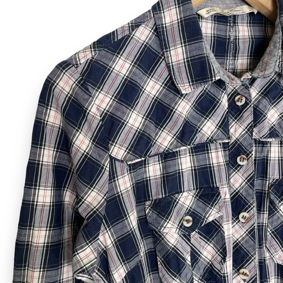 Zara Woman Blue Red Plaid Check Long Sleeve Button Down A-Line Dress Medium - Picture 3 of 7